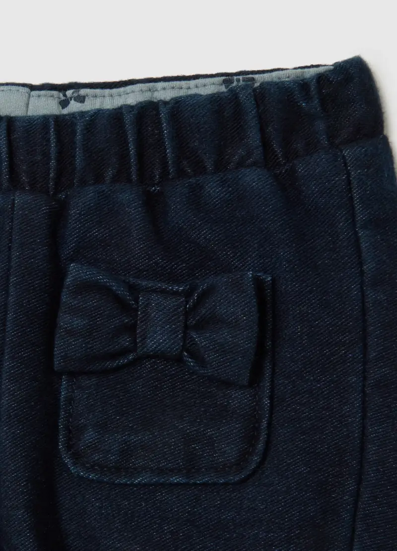 Pantaloni Blu Da Neonata In Misto Cotone Regular Fit Con Fiocchi, Blu miniatura 3