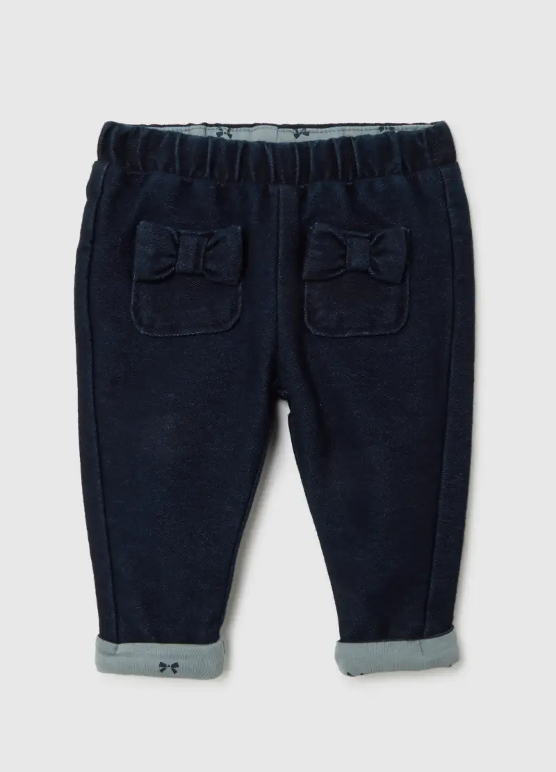 Pantaloni Blu Da Neonata In Misto Cotone Regular Fit Con Fiocchi, Blu