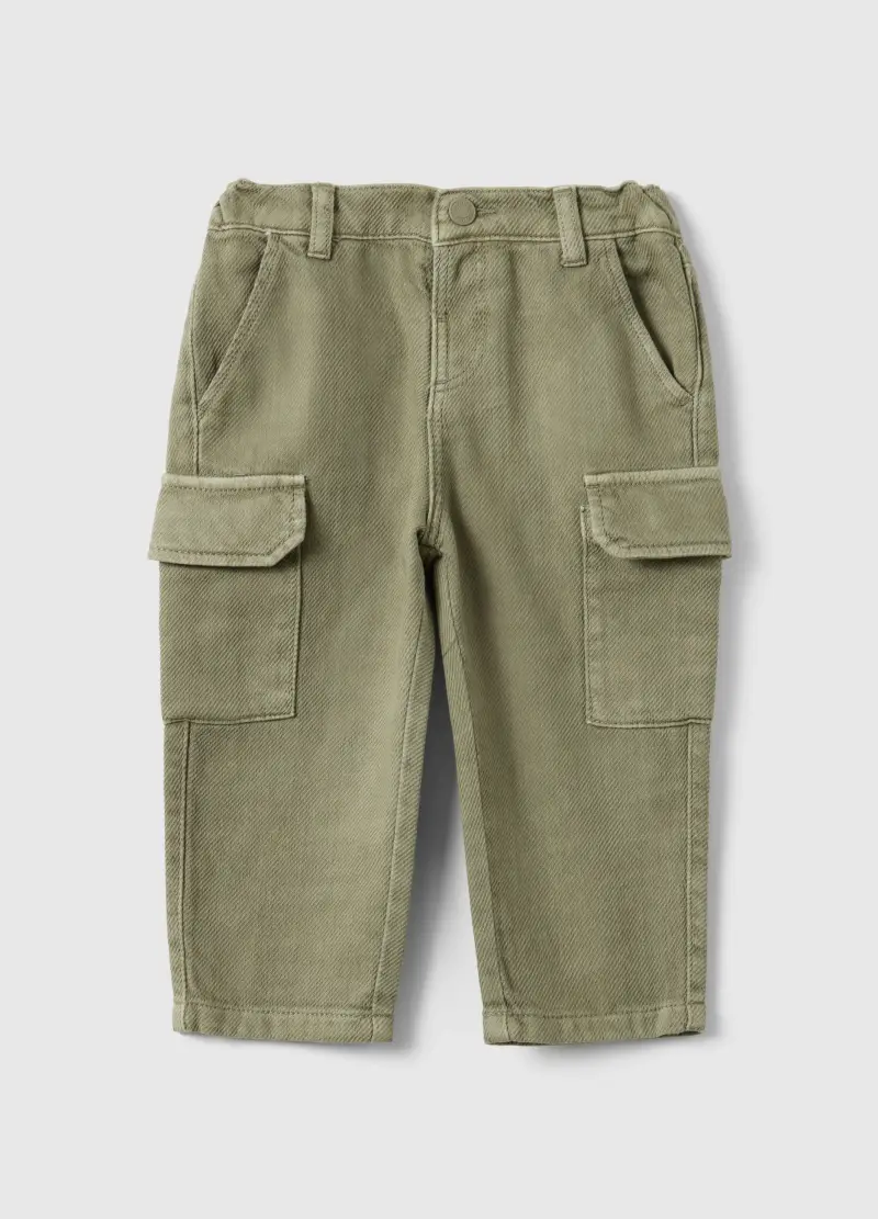 Pantaloni Cargo In Puro Cotone Verdi Da Bimbo Regular Fit, Bambino, Verde