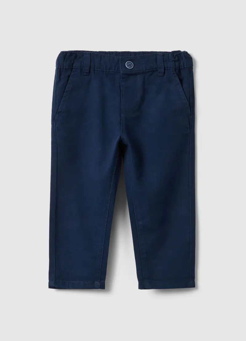 Pantaloni Chino In Misto Cotone E Lino Blu Da Bimbo Regular Fit, Bambino, Blu