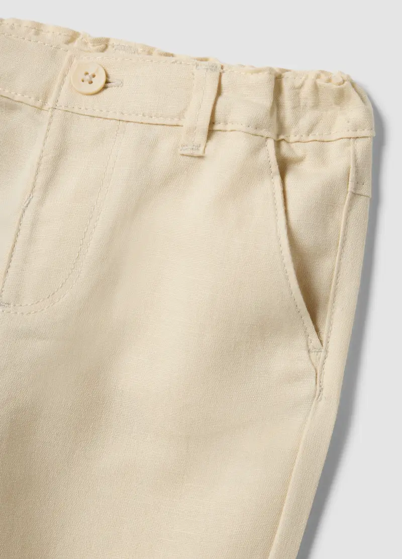 Pantaloni Chino In Misto Lino E Cotone Beige Da Bimbo Regular Fit, Bambino, Beige miniatura 3