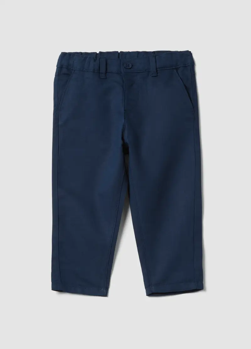 Pantaloni Chino In Misto Lino E Cotone Blu Da Bimbo Regular Fit, Bambino, Blu