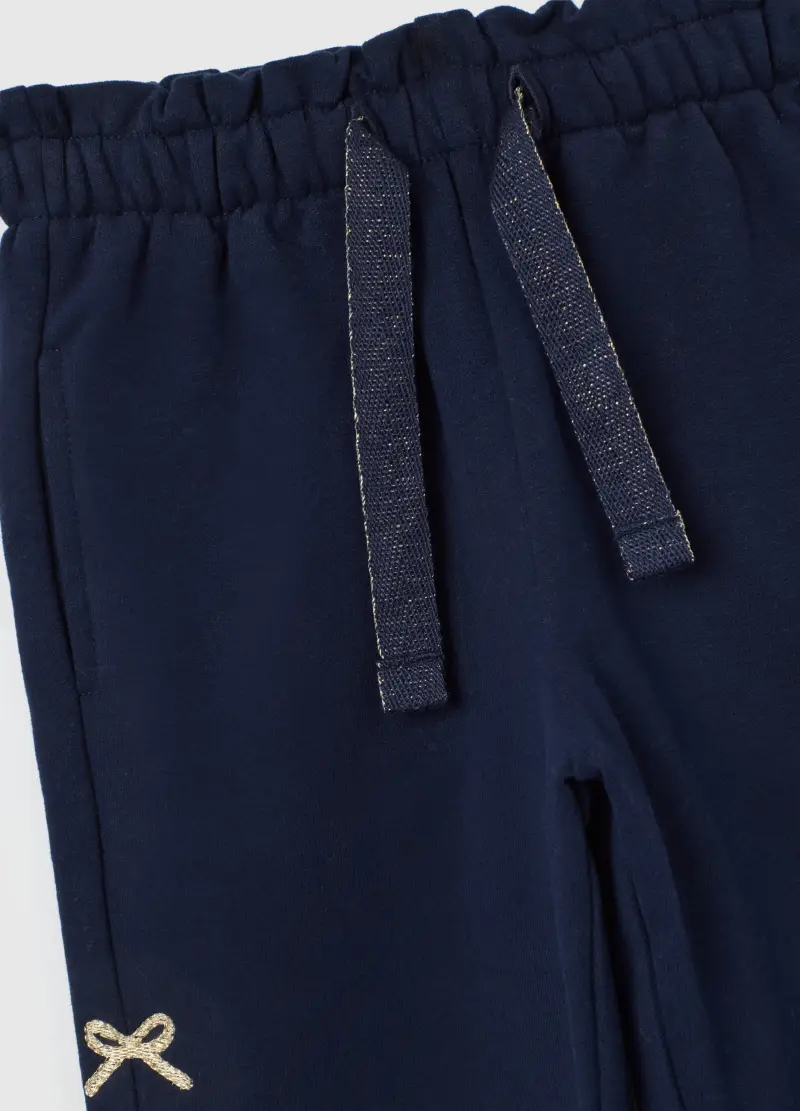 Pantaloni Corti Blu Da Bimba In Cotone Elasticizzato Con Fiocchetti, Bambina, Blu miniatura 3