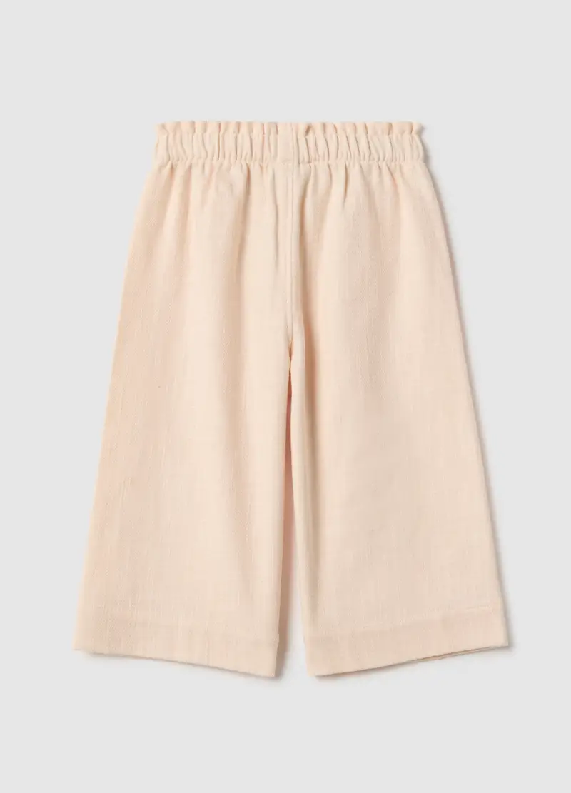 Pantaloni Culotte In Cotone E Lino Beige Da Bimba Con Ricami Floreali, Bambina, Beige miniatura 2
