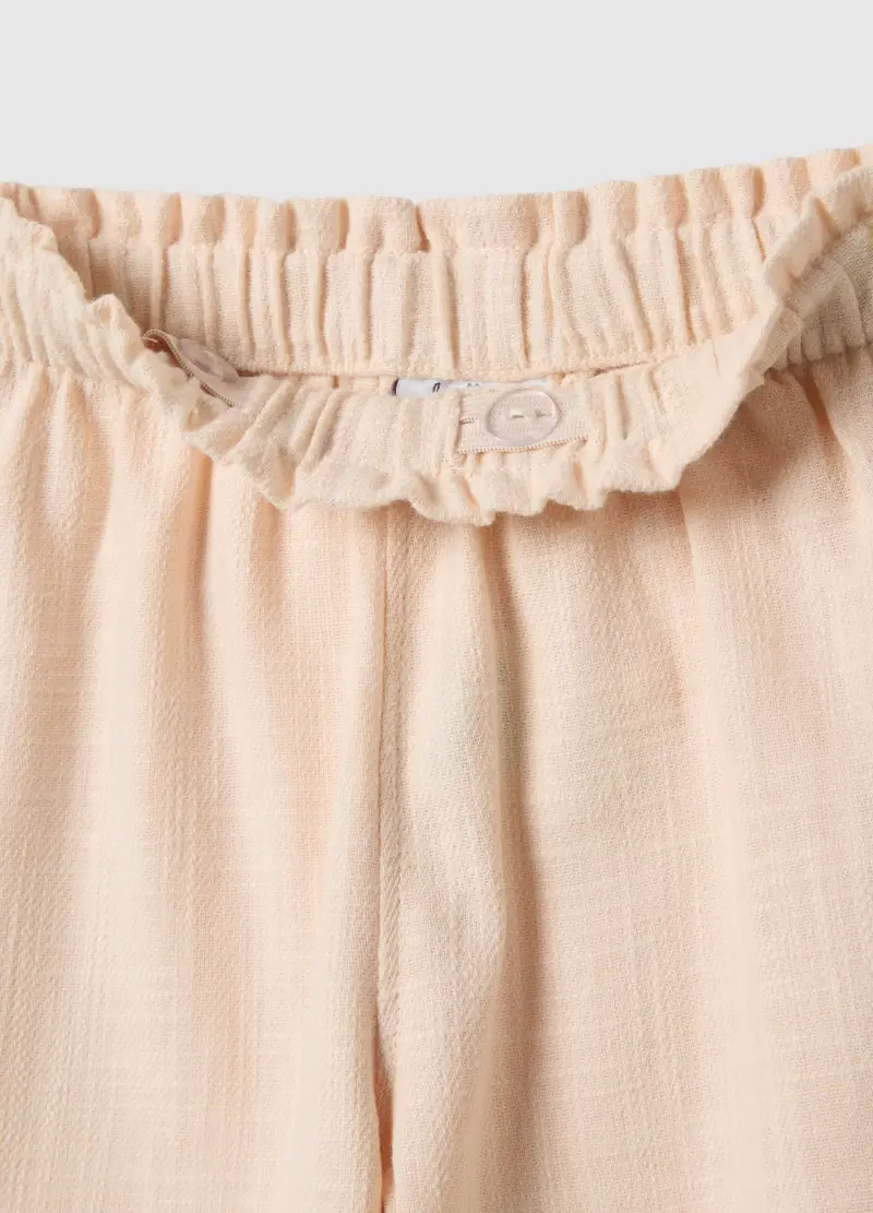 Pantaloni Culotte In Cotone E Lino Beige Da Bimba Con Ricami Floreali, Bambina, Beige miniatura 3