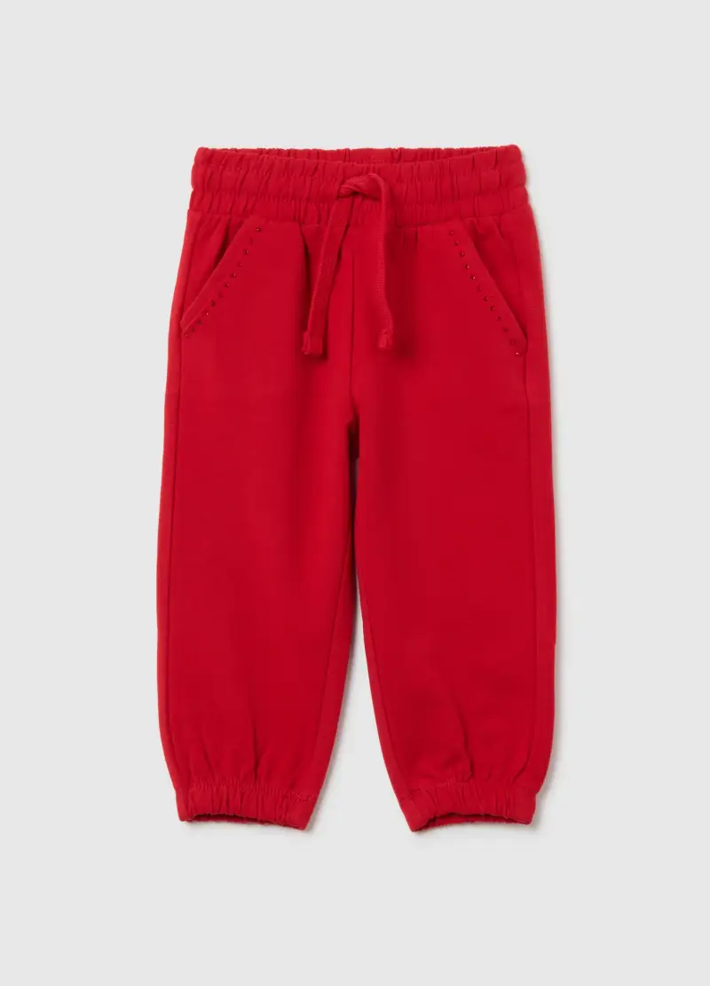 Pantaloni Da Bambina In Cotone Elasticizzato Roso Regular Fit, Rosso
