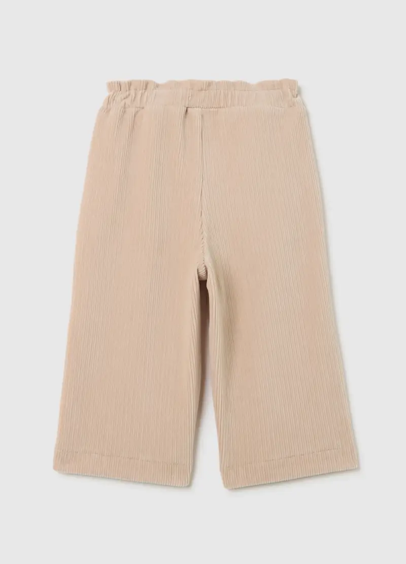 Pantaloni Da Bambina In Misto Cotone Beige A Gamba Larga, Beige miniatura 2