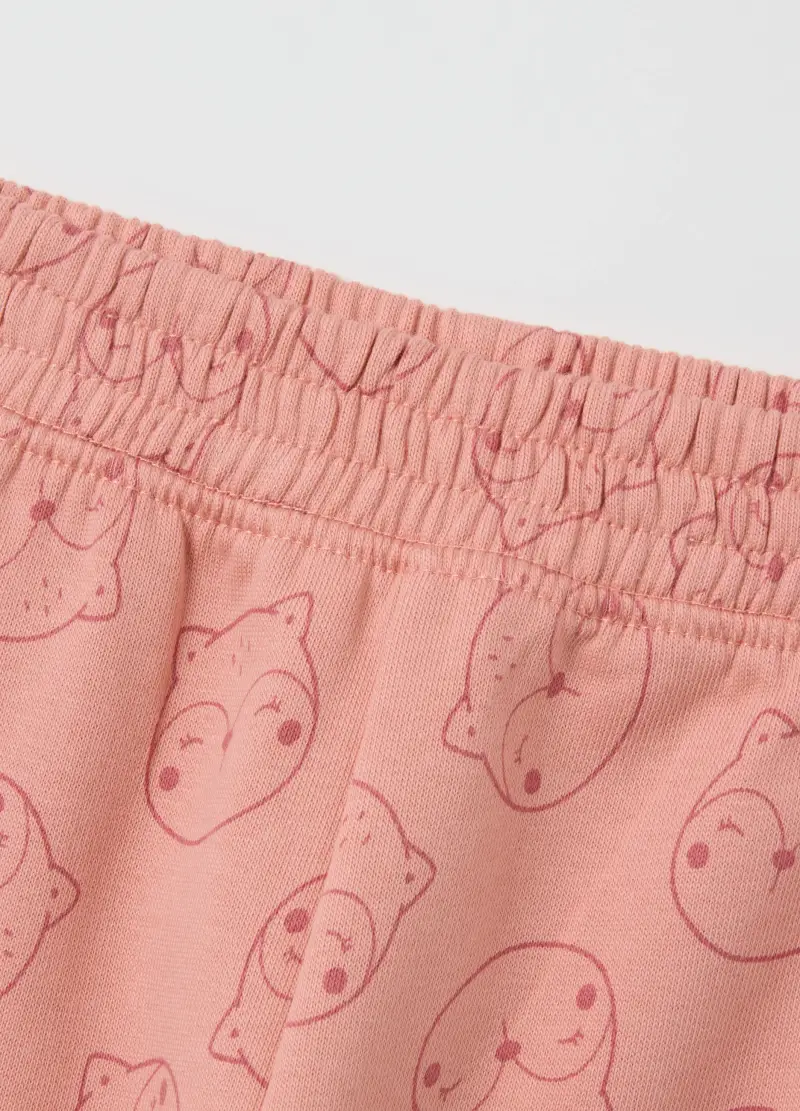 Pantaloni Da Bambina In Puro Cotone Rosa Con Stampa Di Animali, Rosa miniatura 3