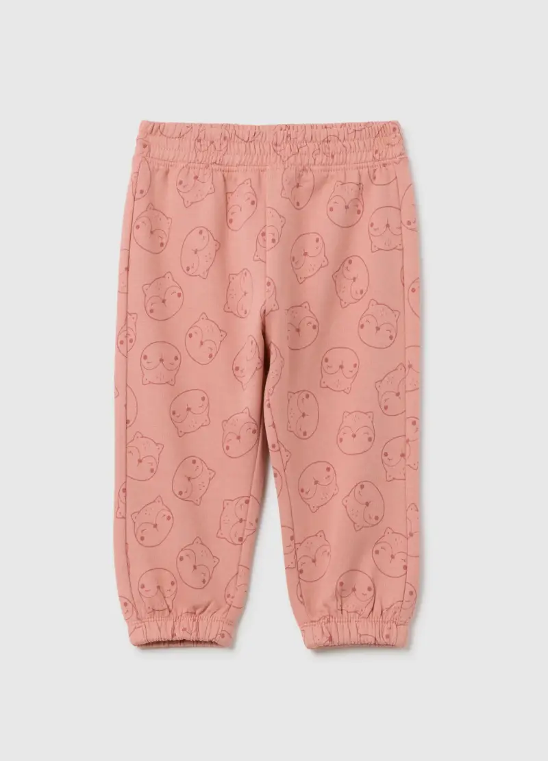 Pantaloni Da Bambina In Puro Cotone Rosa Con Stampa Di Animali, Rosa