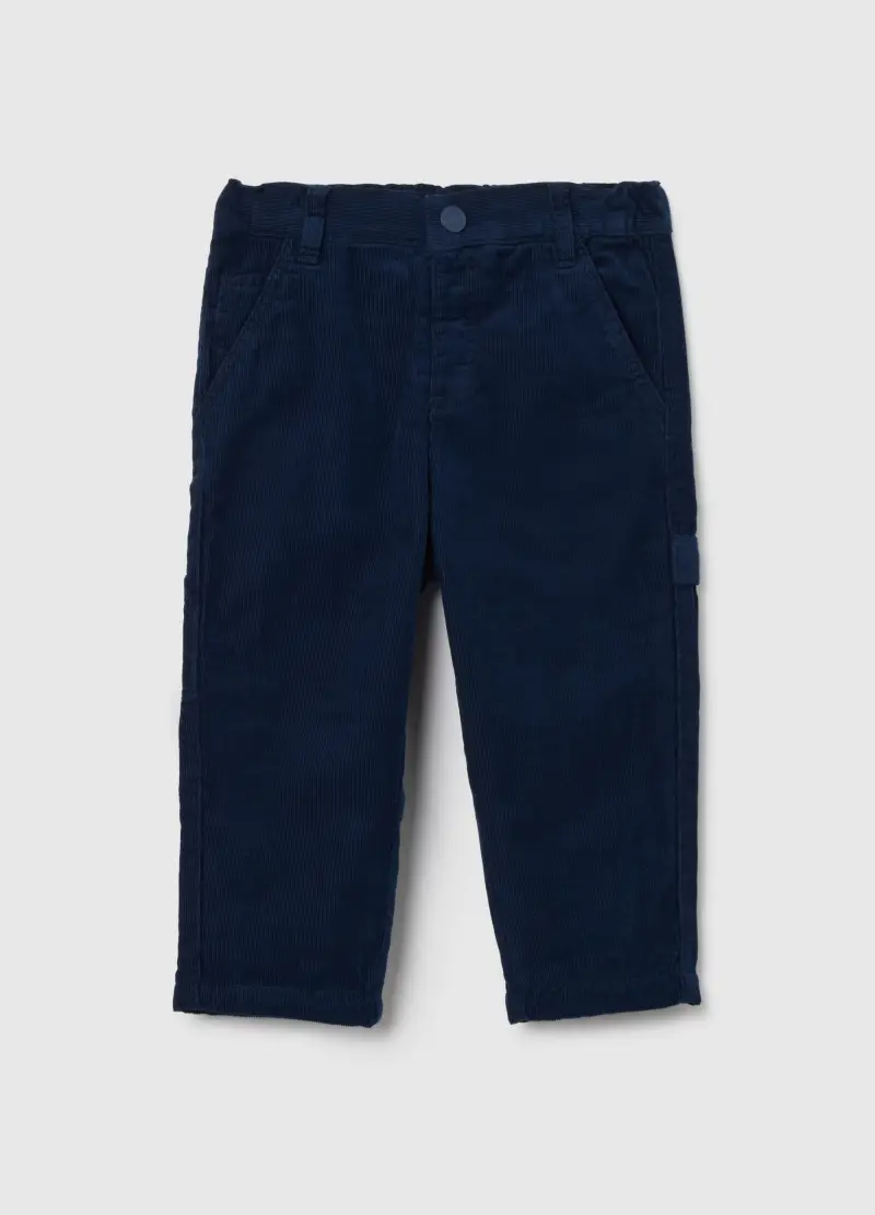 Pantaloni Da Bambino In Puro Cotone Blu Regular Fit, Blu