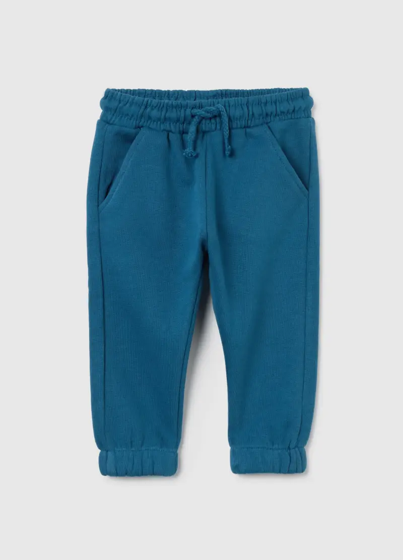 Pantaloni Da Bambino In Puro Cotone Blu Regular Fit, Blu