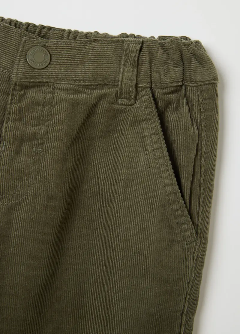 Pantaloni Da Bambino In Puro Cotone Verde Regular Fit, Verde miniatura 3