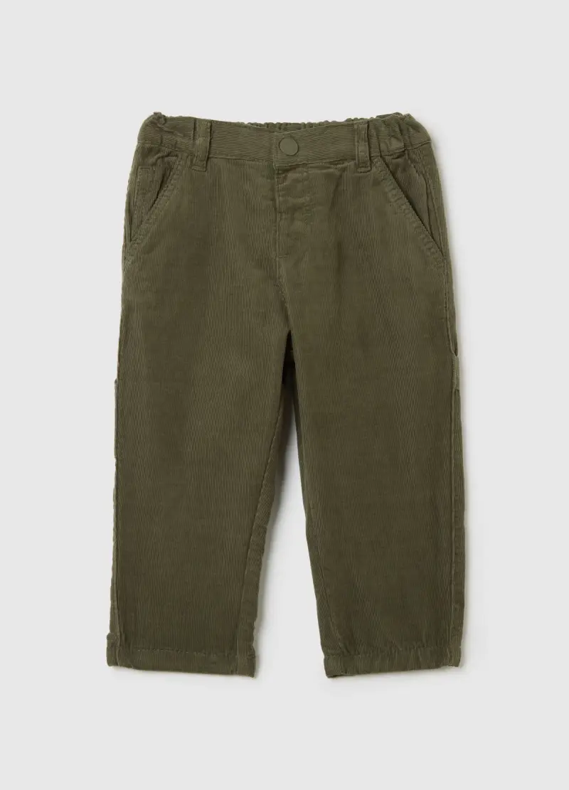 Pantaloni Da Bambino In Puro Cotone Verde Regular Fit, Verde