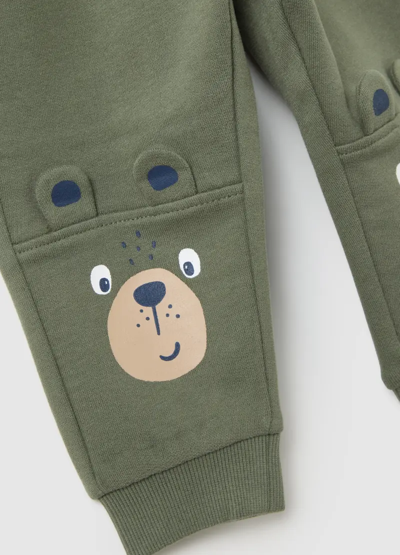 Pantaloni Da Bambino In Puro Cotone Verdi Regular Fit Con Stampa, Verde miniatura 3