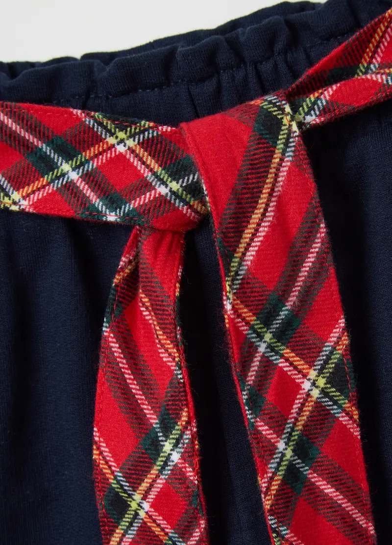 Pantaloni Da Bimba In Cotone Blu Regular Fit Con Fiocco Scozzese, Bambina, Blu miniatura 3