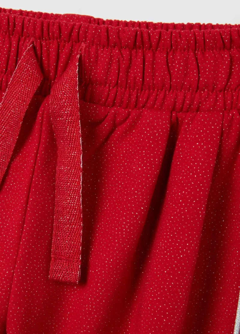 Pantaloni Da Bimba In Cotone Elasticizzato Rossi Con Glitter, Bambina, Rosso miniatura 3