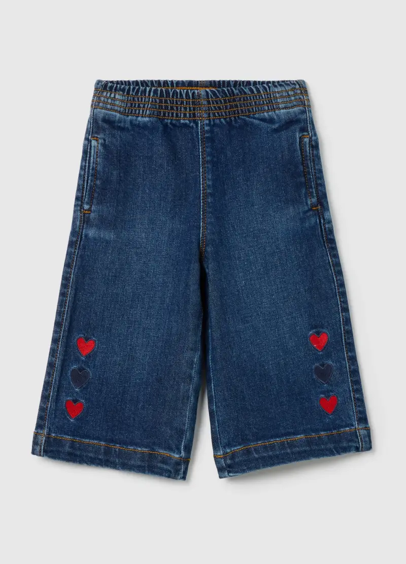 Pantaloni Da Neonata In Denim Blu A Gamba Larga, Bambina, Denim