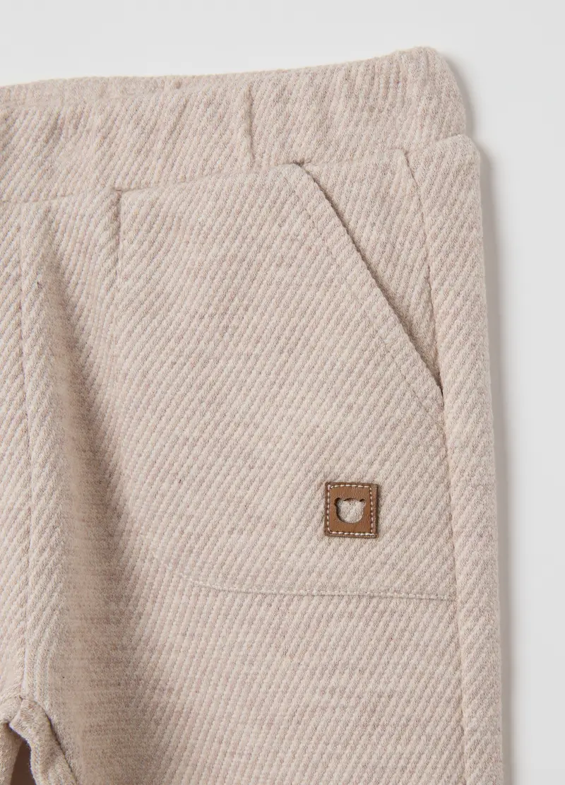 , Pantaloni Da Neonato In Cotone Beige, Beige miniatura 3