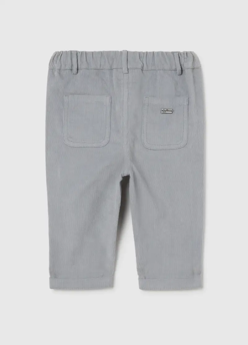 Pantaloni Grigi Da Neonato In Puro Cotone A Coste Regular Fit, Grigio miniatura 2