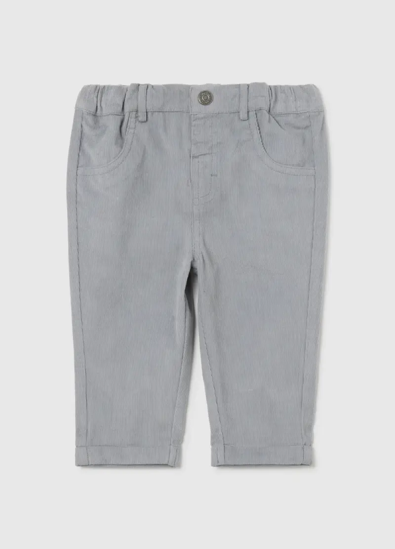 Pantaloni Grigi Da Neonato In Puro Cotone A Coste Regular Fit, Grigio