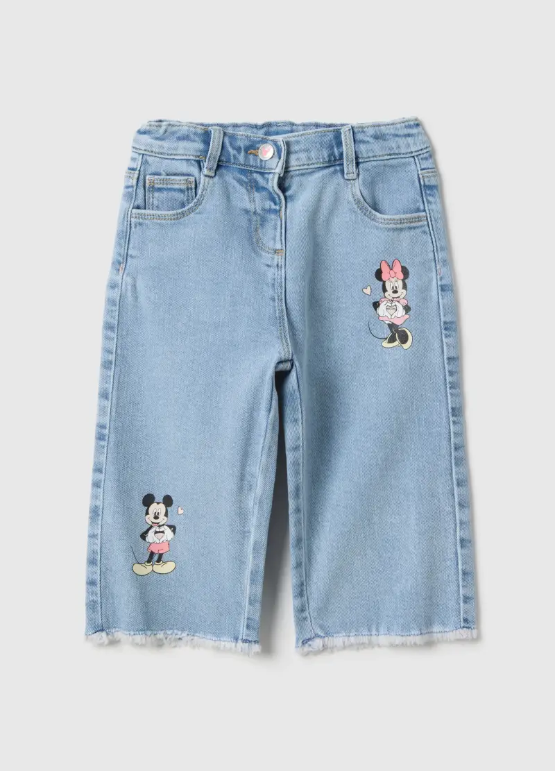 Pantaloni In Cotone Azzurro Wide Leg Con Mickey E Minnie Da Bimba, Bambina, Azzurro