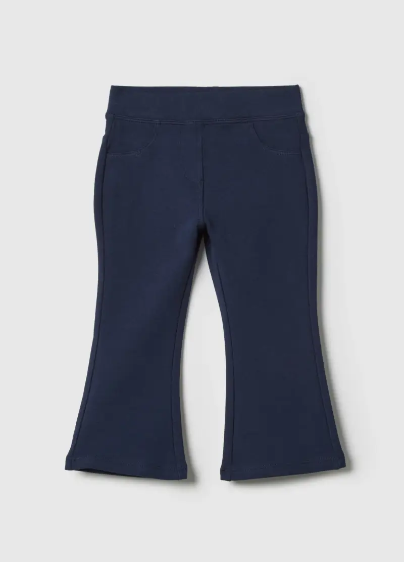 Pantaloni In Cotone Elasticizzato Blu Slim Fit Per Bimba, Bambina, Blu