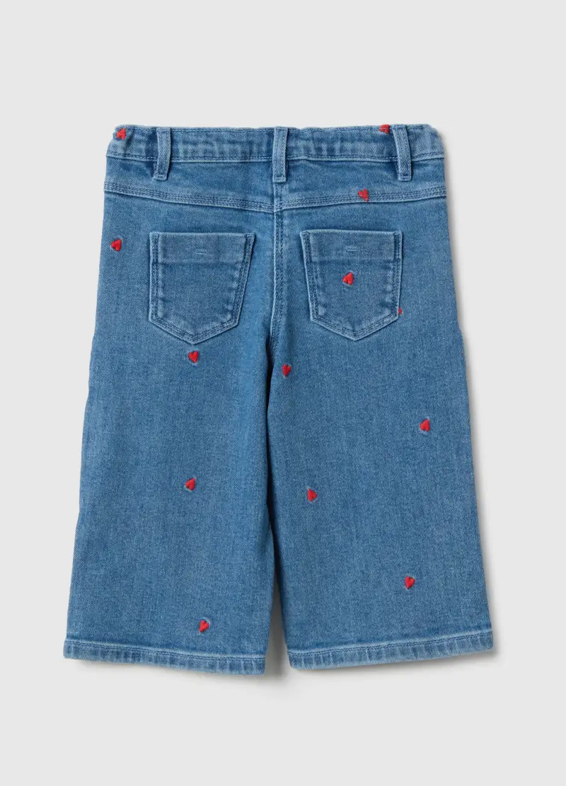 Pantaloni In Cotone Elasticizzato Denim Regular Fit Con Ricami Per Bimba, Bambina, Denim miniatura 2