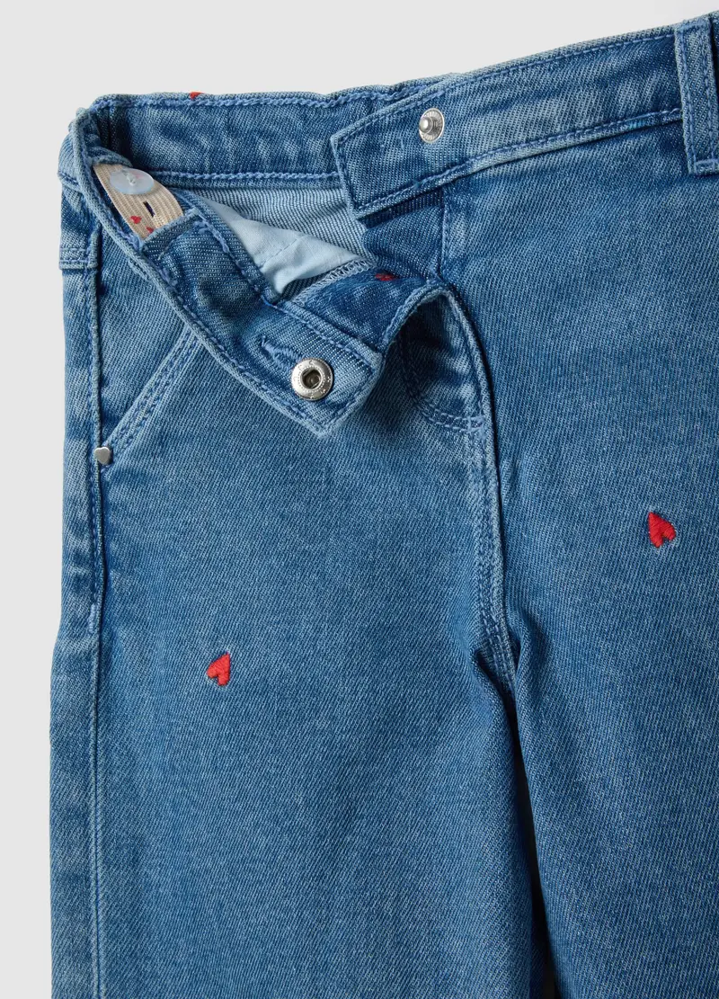 Pantaloni In Cotone Elasticizzato Denim Regular Fit Con Ricami Per Bimba, Bambina, Denim miniatura 3