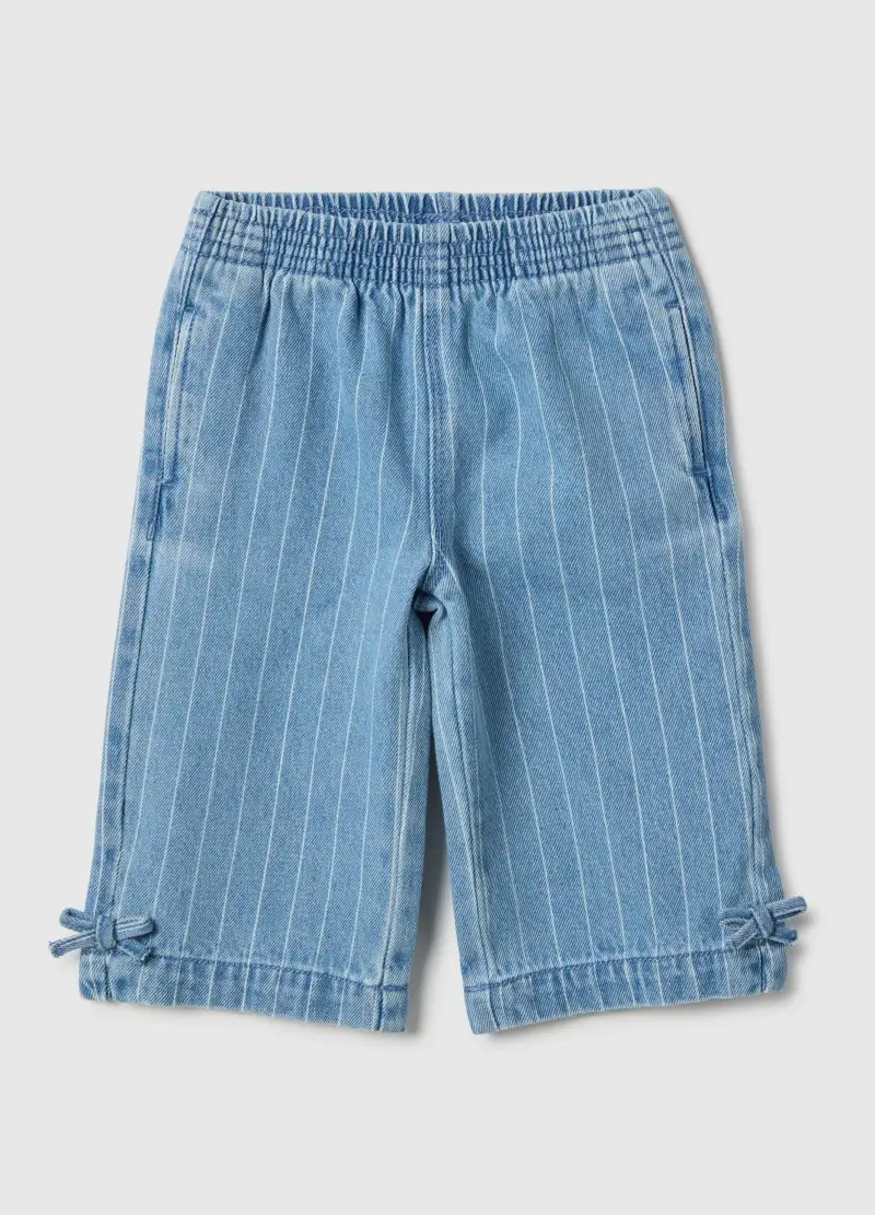 Pantaloni In Misto Cotone Azzurri Wide Leg Per Bimba, Bambina, Azzurro