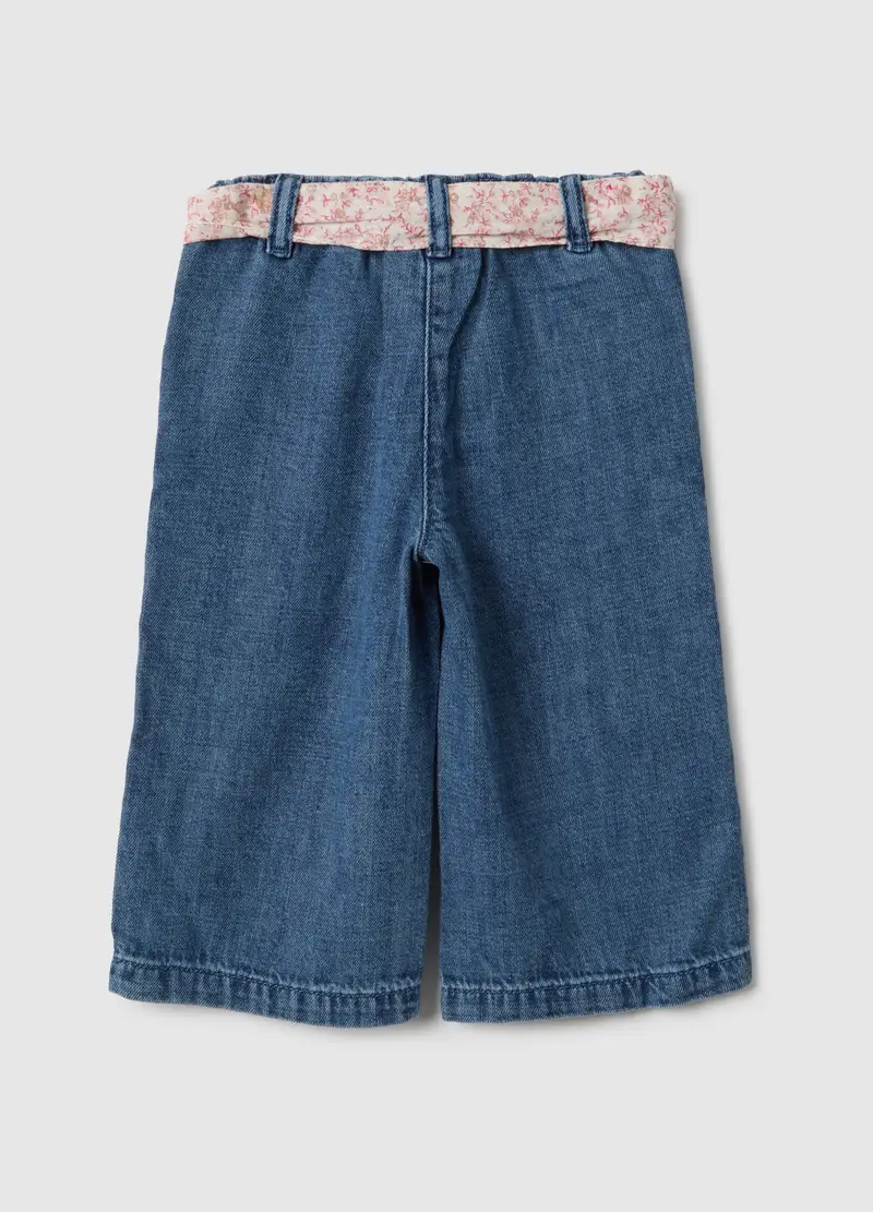 Pantaloni In Misto Cotone Blu Da Bimba Wide Leg, Bambina, Denim miniatura 2