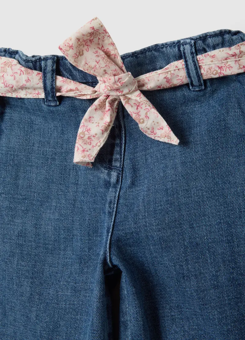 Pantaloni In Misto Cotone Blu Da Bimba Wide Leg, Bambina, Denim miniatura 3