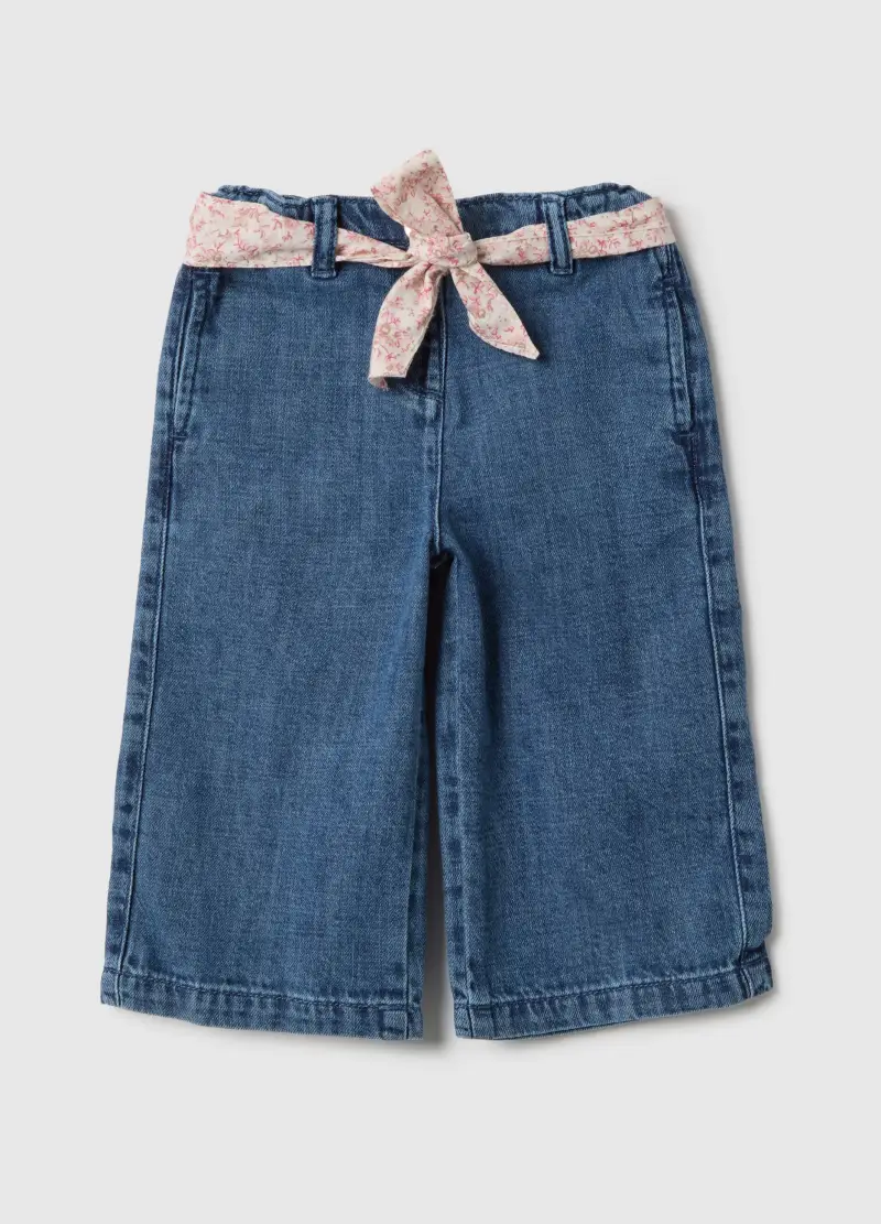 Pantaloni In Misto Cotone Blu Da Bimba Wide Leg, Bambina, Denim