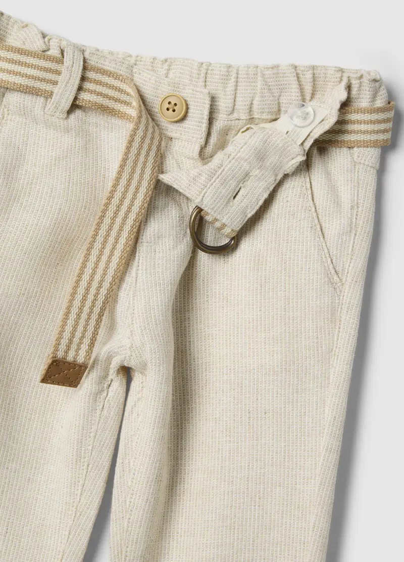 Pantaloni In Misto Lino E Viscosa Beige Da Bimbo Regular Fit, Bambino, Beige miniatura 3