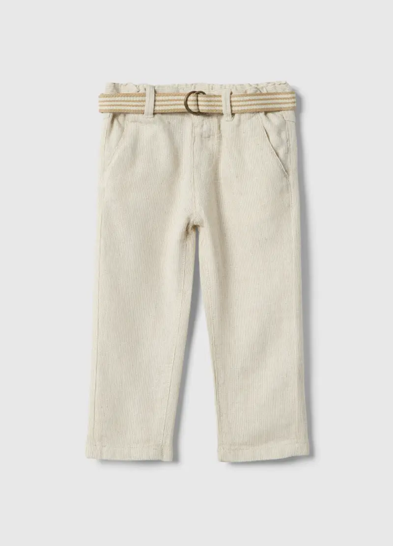 Pantaloni In Misto Lino E Viscosa Beige Da Bimbo Regular Fit, Bambino, Beige