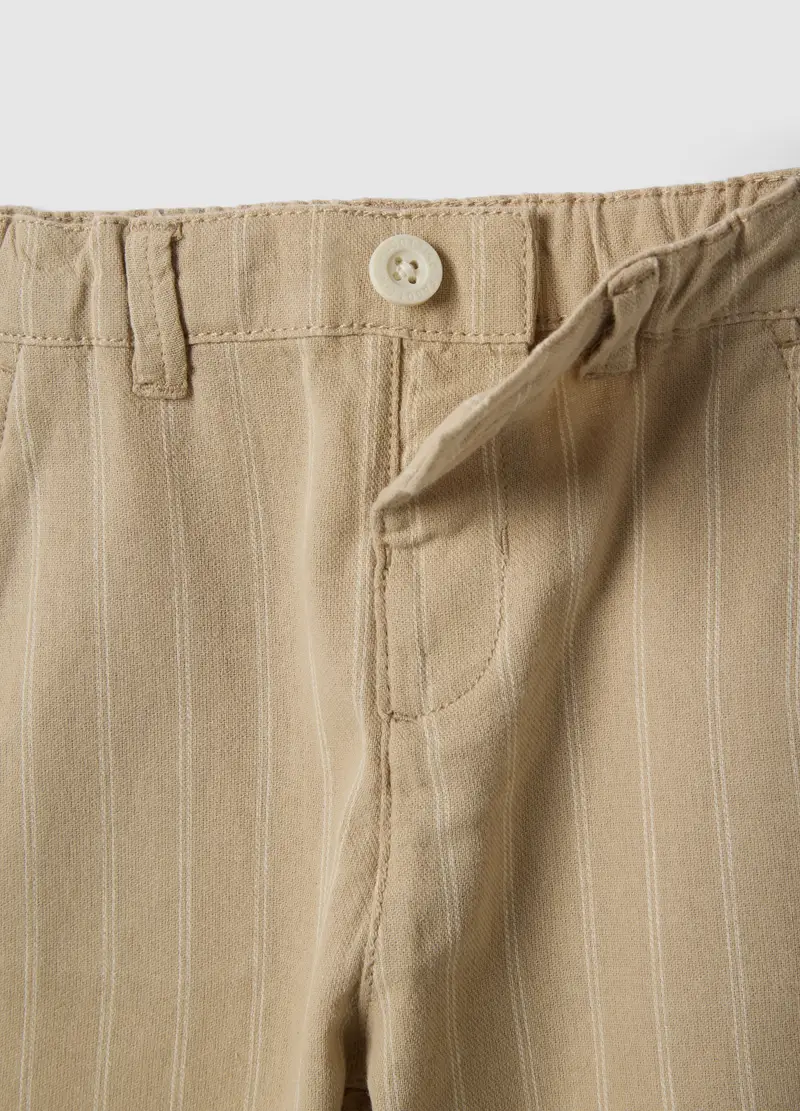 Pantaloni In Puro Cotone Beige A Righe Da Bimbo Regular Fit, Bambino, Beige miniatura 3