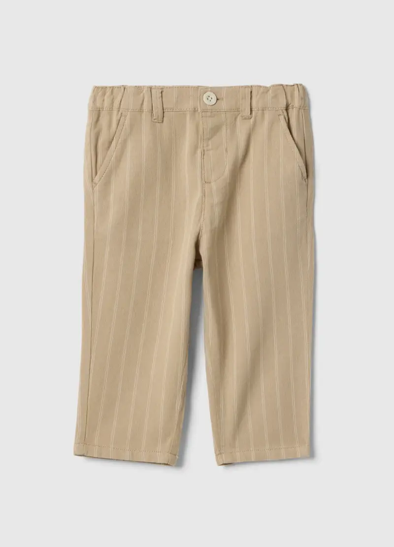 Pantaloni In Puro Cotone Beige A Righe Da Bimbo Regular Fit, Bambino, Beige