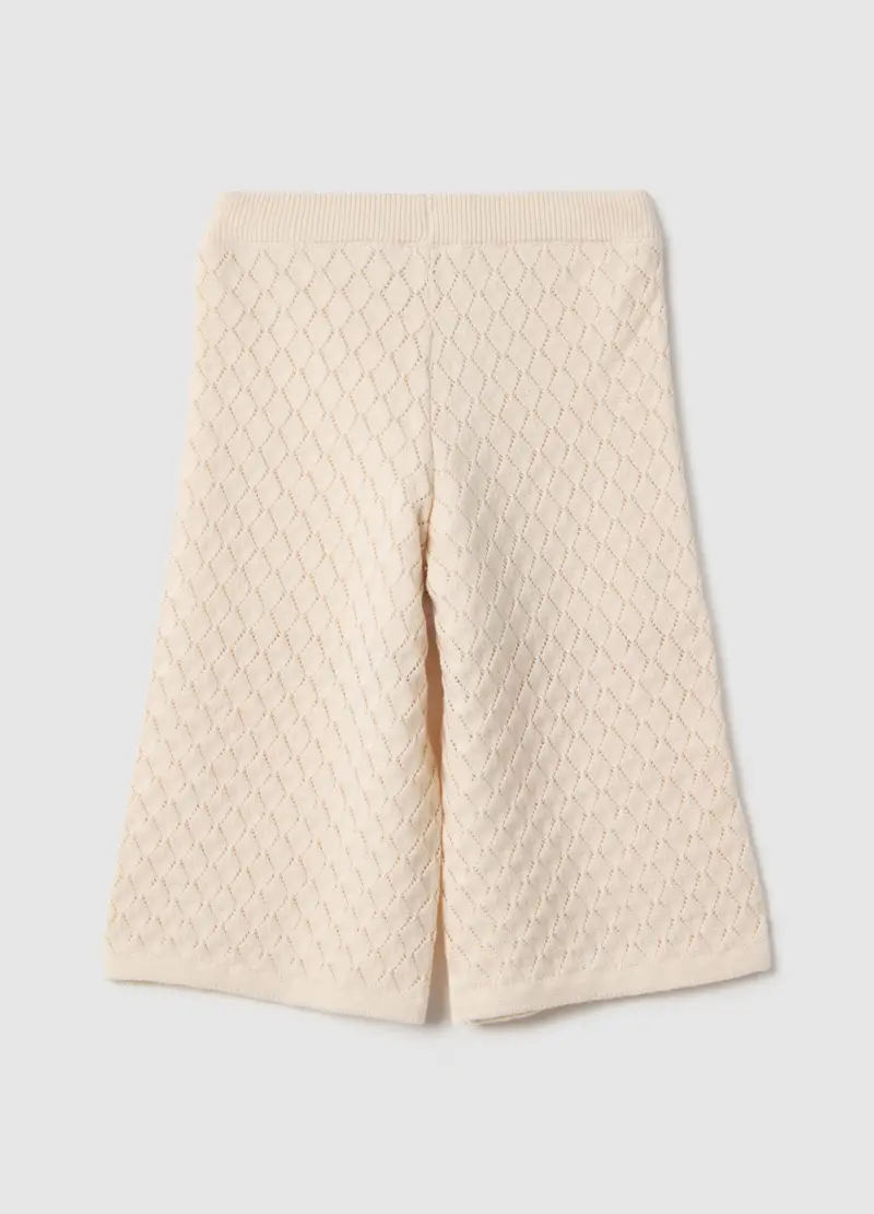 Pantaloni In Puro Cotone Beige Da Bimba Regular Fit Con Motivo Traforato, Bambina, Beige miniatura 2