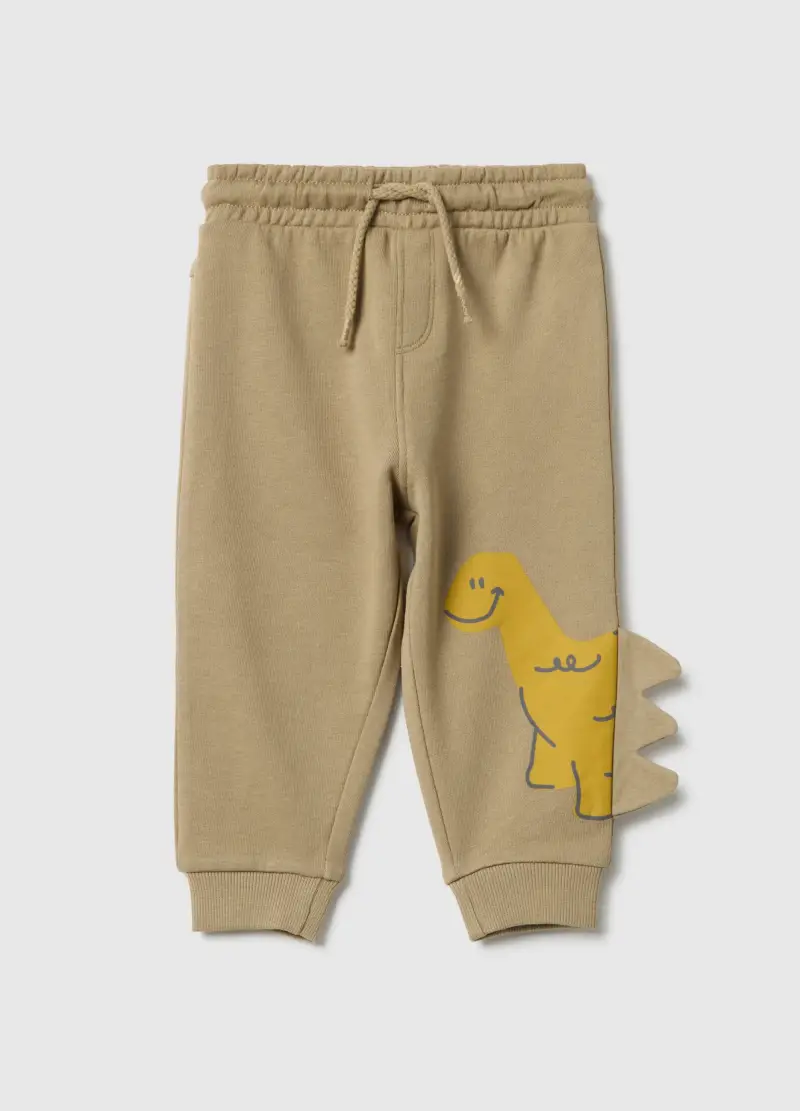 Pantaloni In Puro Cotone Beige Da Bimbo Regular Fit A Forma Di Dinosauro, Bambino, Beige