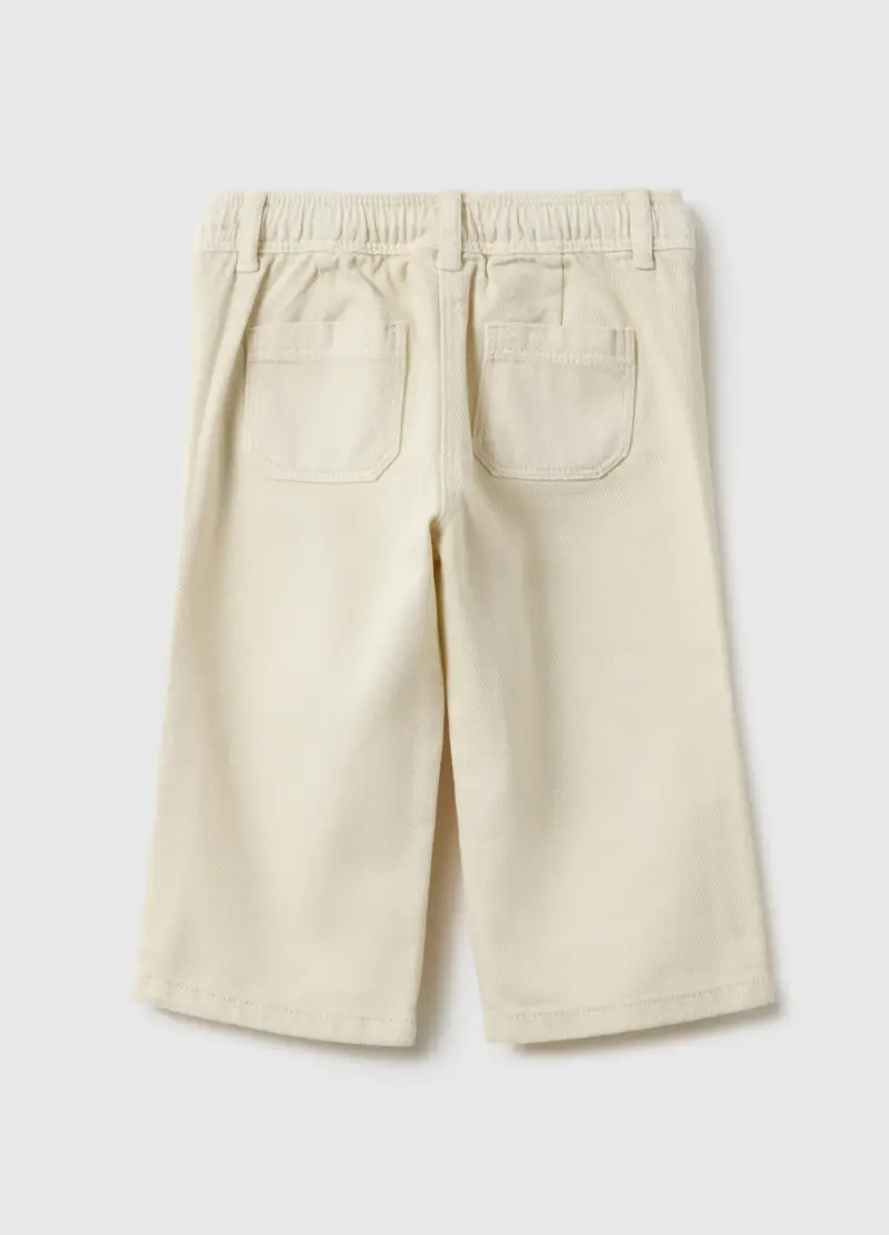 Pantaloni In Puro Cotone Beige Regular Fit Per Bimbe, Bambina, Beige miniatura 2
