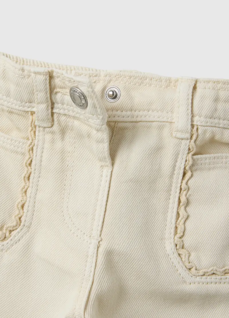 Pantaloni In Puro Cotone Beige Regular Fit Per Bimbe, Bambina, Beige miniatura 3