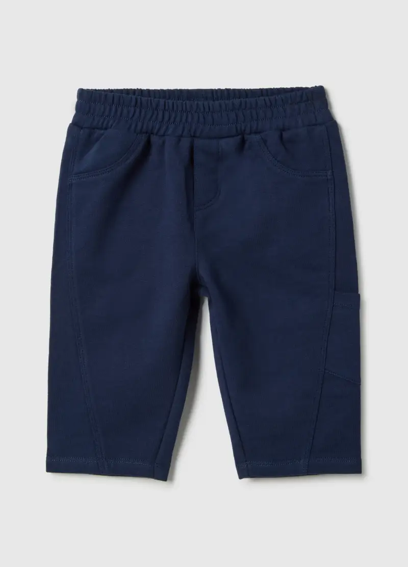 Pantaloni In Puro Cotone Blu Da Neonato Regular Fit, Blu