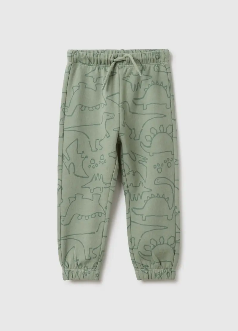 Pantaloni In Puro Cotone Verde Da Bimbo Regular Fit Con Stampe, Bambino, Verde