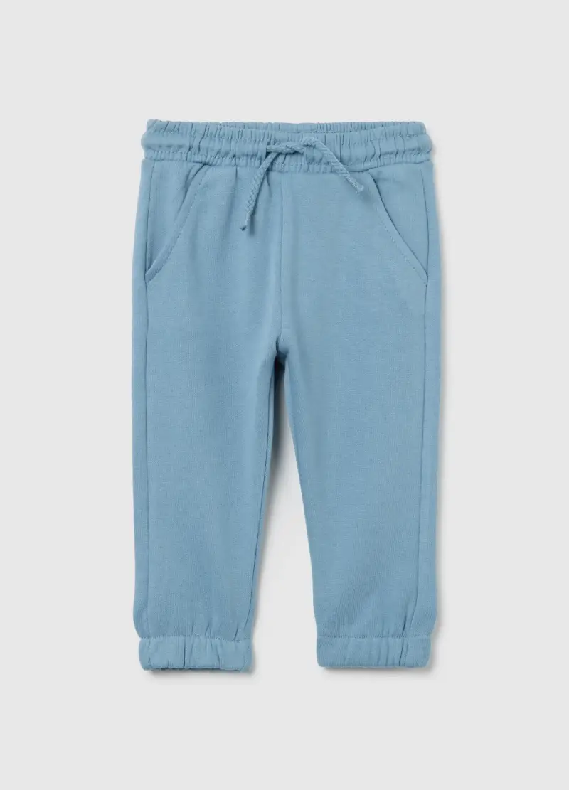 Pantaloni Jogger Corti Da Bimbo In Puro Cotone Azzurro Regular Fit, Bambino, Azzurro