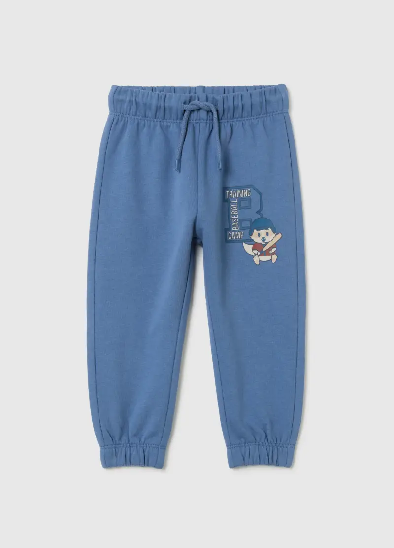 Pantaloni Jogger Da Bimbo In Puro Cotone Blu Regular Fit, Bambino, Blu