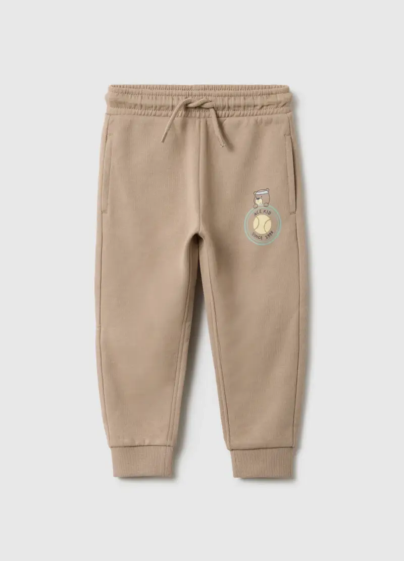 Pantaloni Jogger In Puro Cotone Beige Da Bimbo Regular Fit, Bambino, Beige