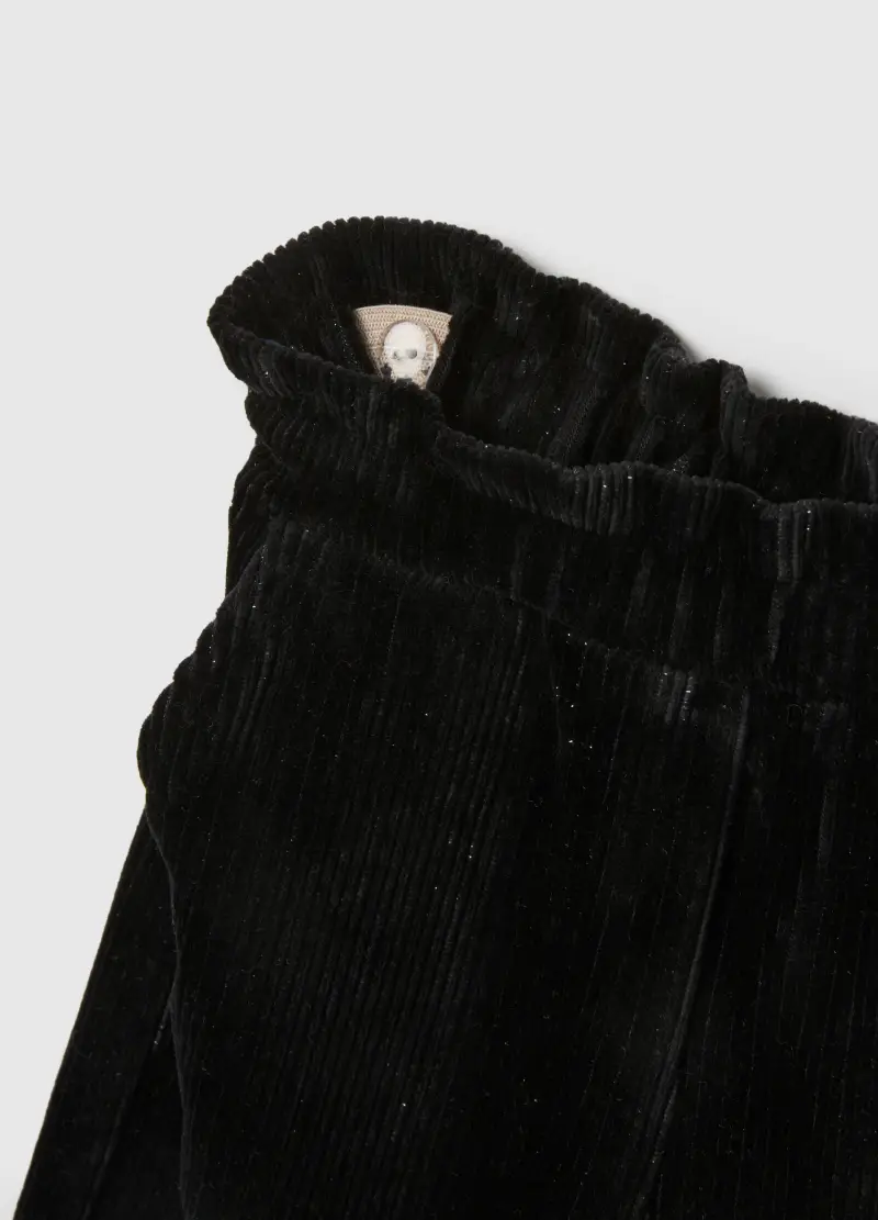 Pantaloni Larghi Da Bambina In Misto Cotone Neri, Nero miniatura 2