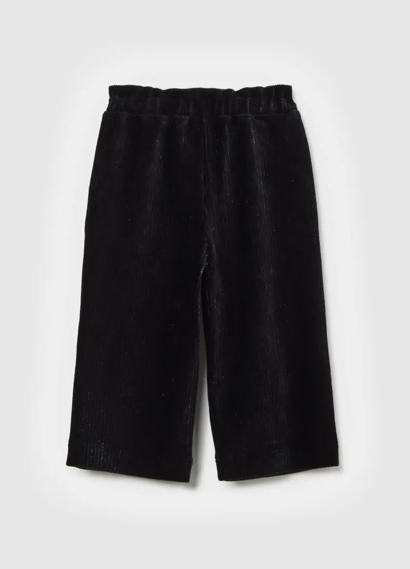 Pantaloni Larghi Da Bambina In Misto Cotone Neri, Nero miniatura 3