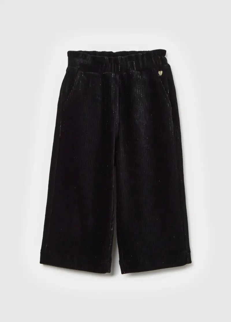 Pantaloni Larghi Da Bambina In Misto Cotone Neri, Nero