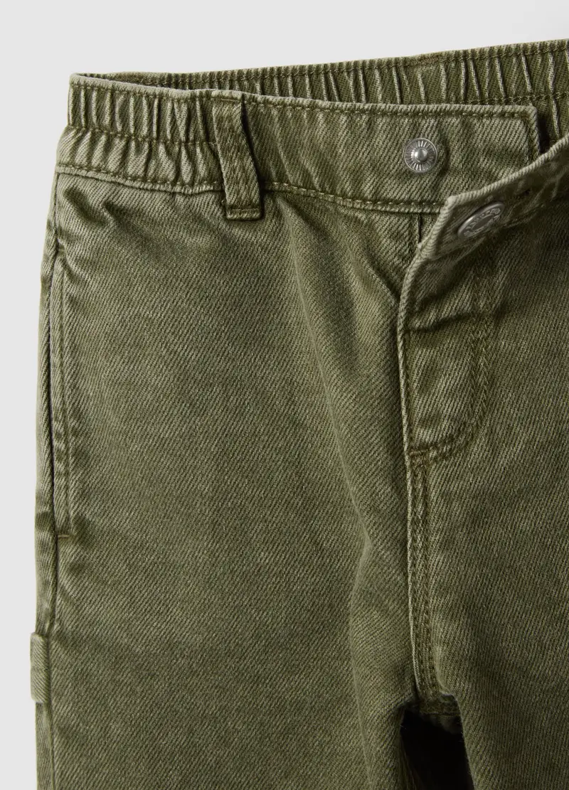 Pantaloni Verde Militare In Puro Cotone Per Bambino, Verde miniatura 3
