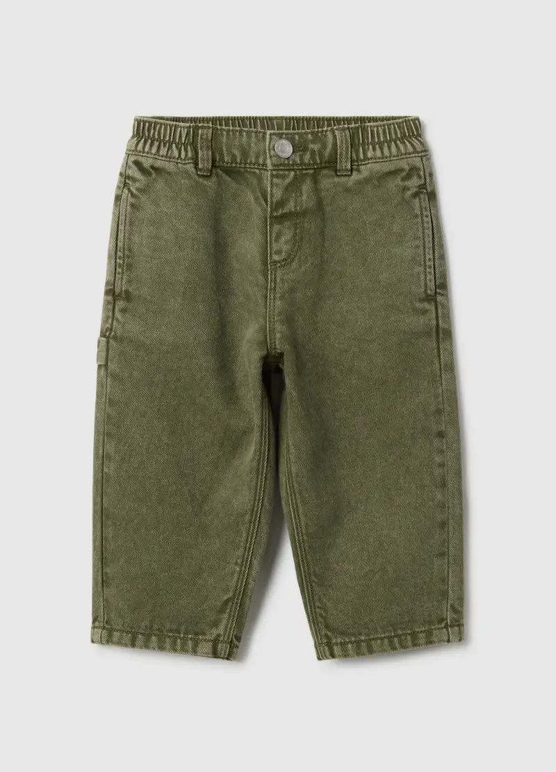 Pantaloni Verde Militare In Puro Cotone Per Bambino, Verde
